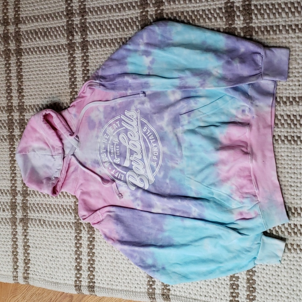 Barbells & Ponytails Cotton Candy Tie Dye Hoodie Pink Blue Purple Size Medium